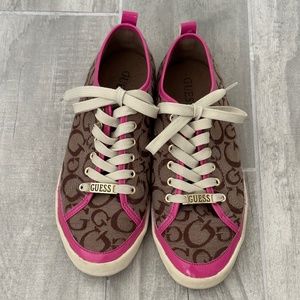 Guess Logo Lace Sneakers Brown & Mauve Womens Size 8 1/2